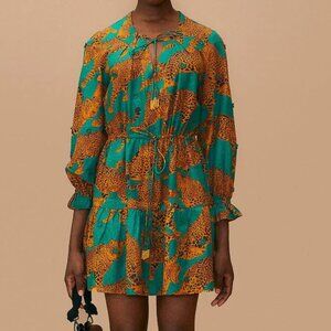 Farm Rio: Green Leopards Long Sleeve Mini Dress